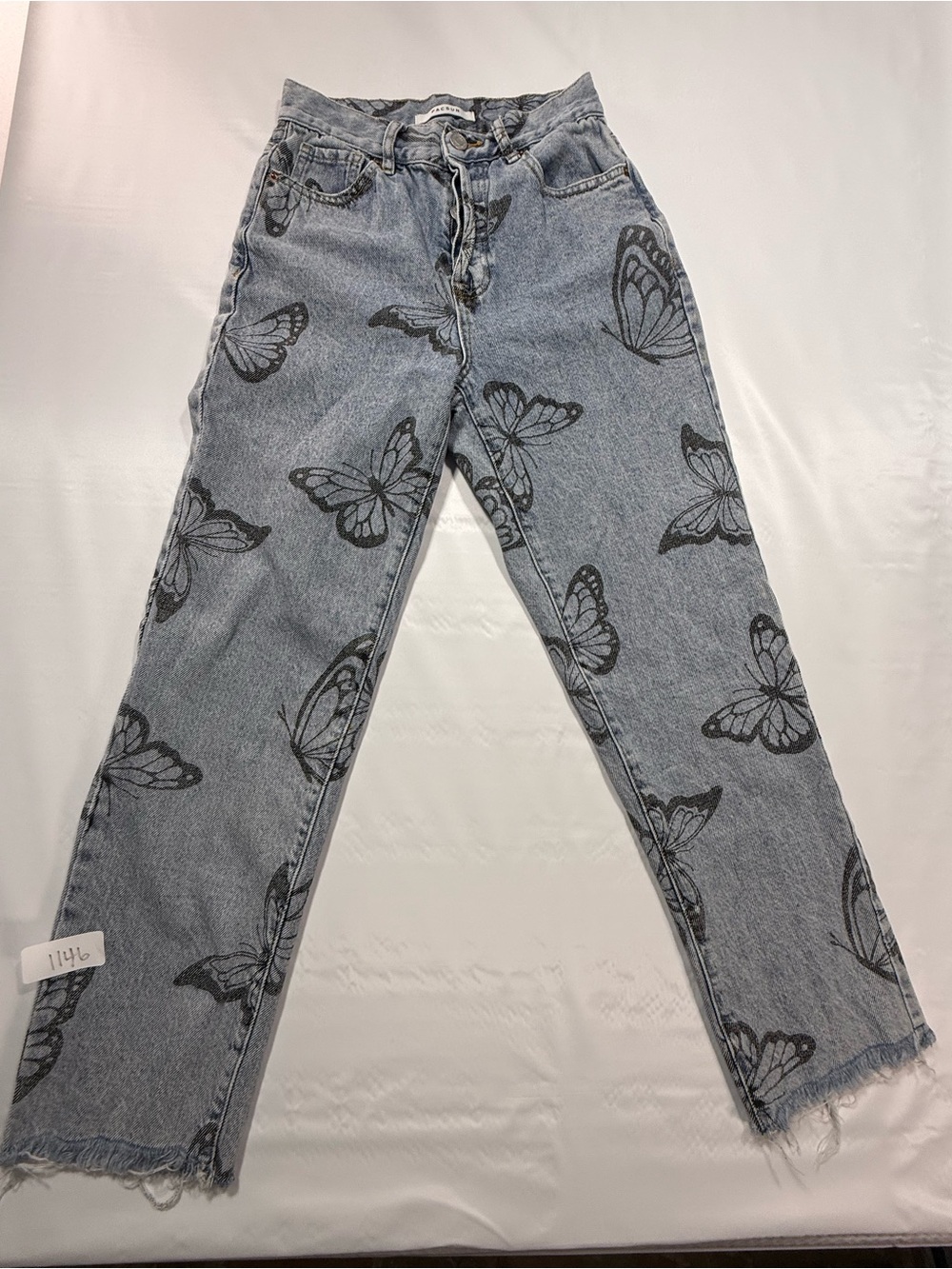 PacSun Black Butterfly Print Straight Leg Jeans on Light Blue Denim